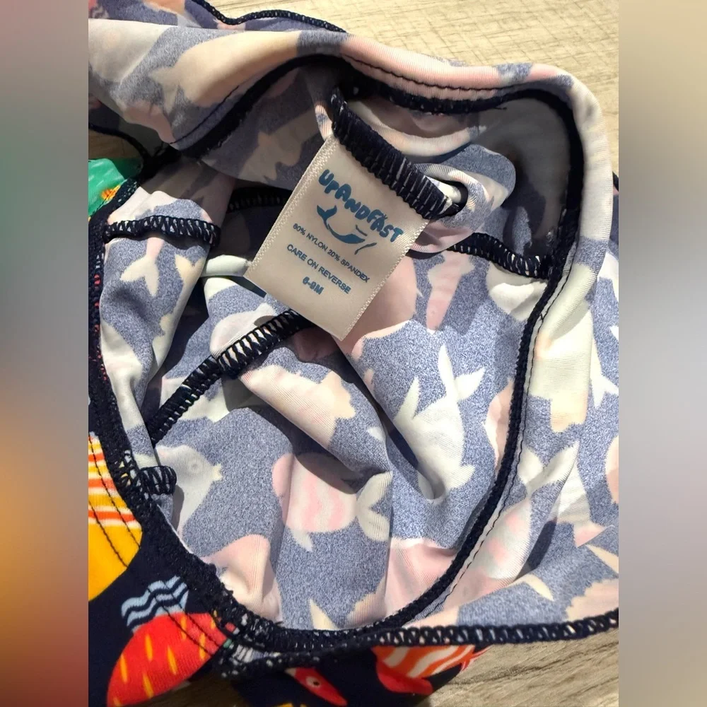 Kids Navy Fish-Print Long Sleeve Rashguard Swimsuit with Hat